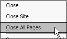 Close All Pages Menu Selection.
